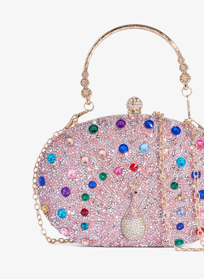 Khizana Pink Jewel Embellished Peacock Statement Clutch for Women | Best Price UAE